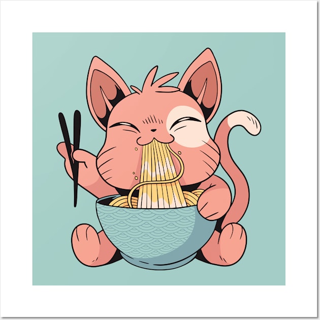 Cartoon Cat Eating Ramen Wall Art by SLAG_Creative